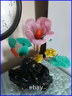 Vtg Art Deco Slag Glass Flower and Ceramic Horse TV Lamp UNIQUE. WORKS