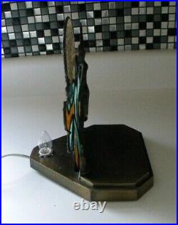 Vtg Art Deco Style L&L WMC Nude Lady Swimming Lamp Stained Glass Shade 9920