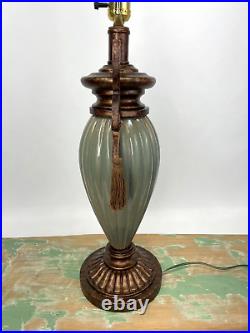 Vtg Art Deco Style Large Urn Table Lamp Sage Green Gold Tassels 1920s 1930s 1940