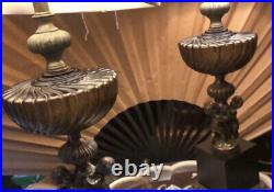 Vtg Art Deco Style Smoked Glass & Cherubs Table Lamps Hollywood Regency Decor