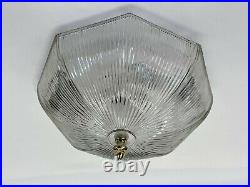 Vtg Art Deco Victorian Style Ribbed Glass Flush Mount Lamp Prismatic Holophane