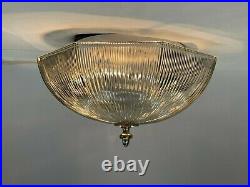 Vtg Art Deco Victorian Style Ribbed Glass Flush Mount Lamp Prismatic Holophane