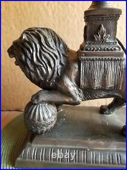 Vtg Art Nouveau 27 Cast Bronze Sculpture Figural Lion Table Lamp