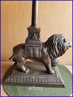 Vtg Art Nouveau 27 Cast Bronze Sculpture Figural Lion Table Lamp