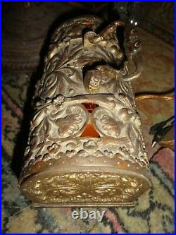 Vtg Art Nouveau Bronze Patina Cast Iron Pirate Treasure Chest Night Light Lamp
