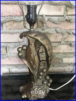 Vtg Art Nouveau table lamp Cast Metal Flowing Shapes Bronzed Gold Mint Cond RARE