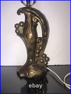 Vtg Art Nouveau table lamp Cast Metal Flowing Shapes Bronzed Gold Mint Cond RARE