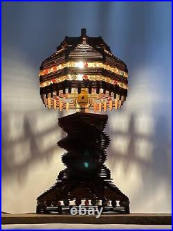 Vtg Boho Table Lamp Handmade Tramp Folk Art Popsicle Stick Marbles Prison Signed