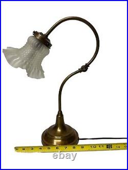 Vtg Brass 1930's Art Nouveau Table Desk Piano Lamp With Elegant Glass Shade 15