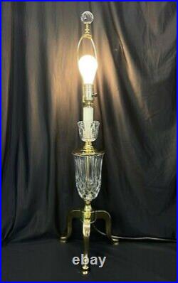 Vtg Brass & Cut Crystal Glass Table Lamp Art Deco Victorian 3 Leg Claw Foot Styl