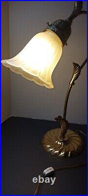Vtg Brass Desk Boudoir Lamp Art Deco Nouveau Antique REPRO Tulip Lily Pad Gold