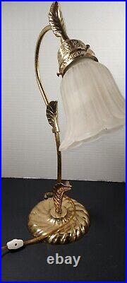Vtg Brass Desk Boudoir Lamp Art Deco Nouveau Antique REPRO Tulip Lily Pad Gold