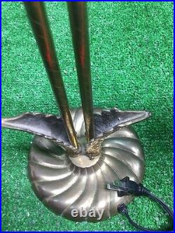 Vtg Brass Desk Lamp Leaf Feather Art Deco Rare Unique Retro Antique Fast Ship