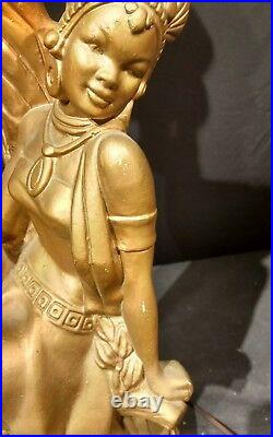 Vtg Chalkware Lamp Nubian Princess Statue Art Deco African Goddess Mythology