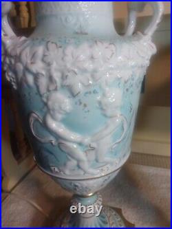 Vtg Ciche Art Porcelain Putti Figural Urn Lamps Fab Floral Lids, Scenes MUST SEE