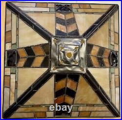 Vtg DALE TIFFANY Art & Craft Style Mission Stained Slag Glass Lamp Shade 14.25