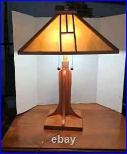 Vtg Dale Tiffany Arts & Crafts Mission Slag Table Lamp 28 Wood Stained Glass