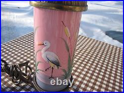 Vtg Enamel Glass Stork / Egret / Heron Hand Painted Art Deco Lamp