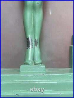 Vtg FRANKART Lamp Green ART DECO Nude Lady Frosted Glass Orig