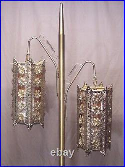 Vtg Floor Lamp Mid Century 1960s Retro Light Brass Dual Pendant Art Mod USA #Y6