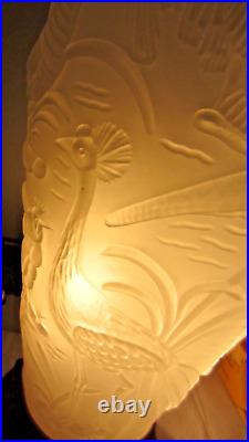 Vtg GILLINDER LAMP Tropical Birds Emu Peacock Pelican Frosted Lalique Art Deco