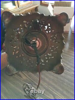 Vtg GWTW Art Nouveau Brass Oil Lamp, Electrified, Amber 9 1/2 Quilted Shade
