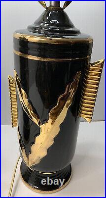 Vtg Glamour Lamps Pair Art Deco / MCM Hollywood Regency Black Gold Original