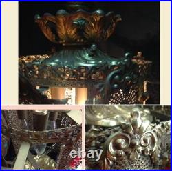 Vtg Gold Metal Filigree Moroccan Boho Asian Jeweled Hanging Swag Lamp Light Art