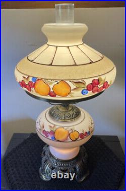 Vtg Hand Painted Fruit Art Glass Gone with the Wind Victorian Parlor Lamp 22