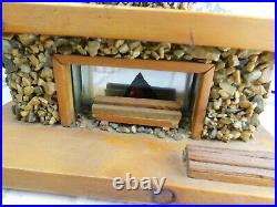 Vtg Handmade Stone Wood Fireplace Hearth Table Lamp Cabin Decor Folk Art Craft