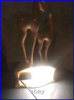 Vtg KRON 1950s Deer & Fawn TV Lamp Night Light Art Deco Texas Inc