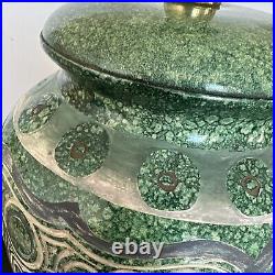 Vtg LEEAZANNE Modern Art Pottery Green Carved Glazed Porcelain Table Lamp 27