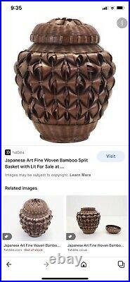 Vtg MCM Boho Japan Japonisme Fine Art Woven Bamboo Split Basket Table Lamp