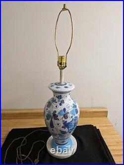 Vtg. MCM Italian art pottery ginger jar lamp with marble base