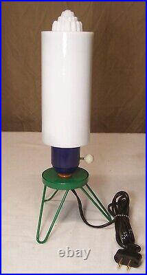 Vtg MCM Lamp Skyscraper Glass Jetsons Art Light Rocket Tripod Restored USA #A12