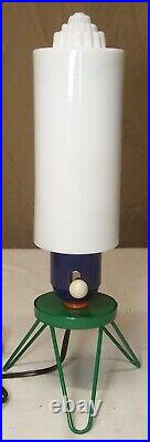 Vtg MCM Lamp Skyscraper Glass Jetsons Art Light Rocket Tripod Restored USA #A12