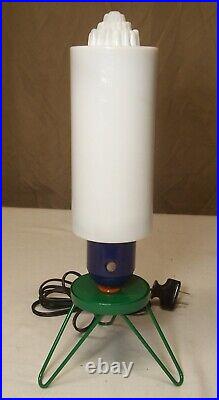 Vtg MCM Lamp Skyscraper Glass Jetsons Art Light Rocket Tripod Restored USA #A12