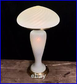 Vtg MCM Murano Art Glass Swirl Mushroom Dome Table Lamp 3-Way LIGHTED BASE