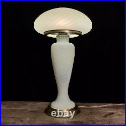 Vtg MCM Murano Art Glass Swirl Mushroom Dome Table Lamp 3-Way LIGHTED BASE