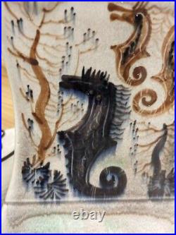 Vtg. MCM seahorse art pottery ceramic lamp