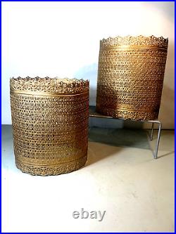 Vtg MID Century Holiday Regency Gold Art Deco Matching Table Lamp Shades (7a)