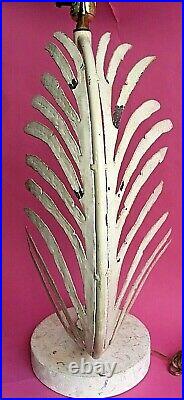 Vtg Michael Taylor 1985 Pair Iron Palm Frond Fine Arts Co. Lamps Travertine