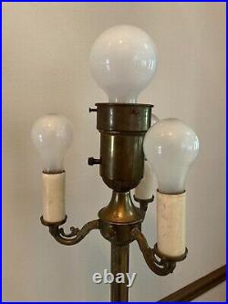 Vtg Mid Century Art Nouveau Brass Floor Lamp With Three-Way and Trio Switches