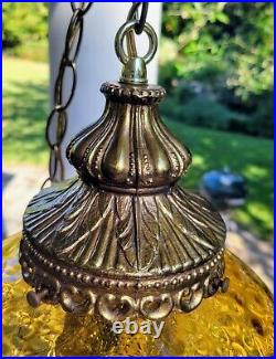 Vtg Mid Century Modern Hanging Swag Lamp Amber Gold Italian Art Glass BOHO MCM