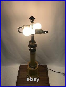 Vtg Mid Century Table Lamp 2 Socket Arm Bouillotte Yellow Black Art Deco Gothic