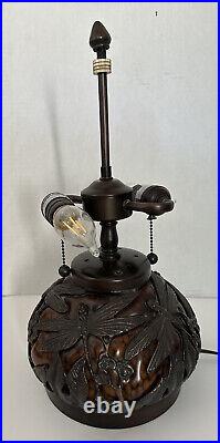 Vtg Neyda Tiffany Bronze Dragonfly Lamp & Arts & Crafts Mission Copper Shade