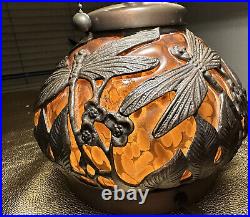 Vtg Neyda Tiffany Bronze Dragonfly Lamp & Arts & Crafts Mission Copper Shade