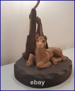 Vtg Ooak Hippy Psychedelic Unicorn Driftwood Slab Magic Llama Art Statement Lamp