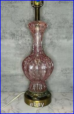 Vtg Pink & Silver Barovier & Toso MURANO Art Bubble Glass Table Lamp Bronze Base