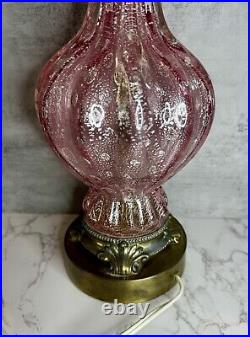 Vtg Pink & Silver Barovier & Toso MURANO Art Bubble Glass Table Lamp Bronze Base